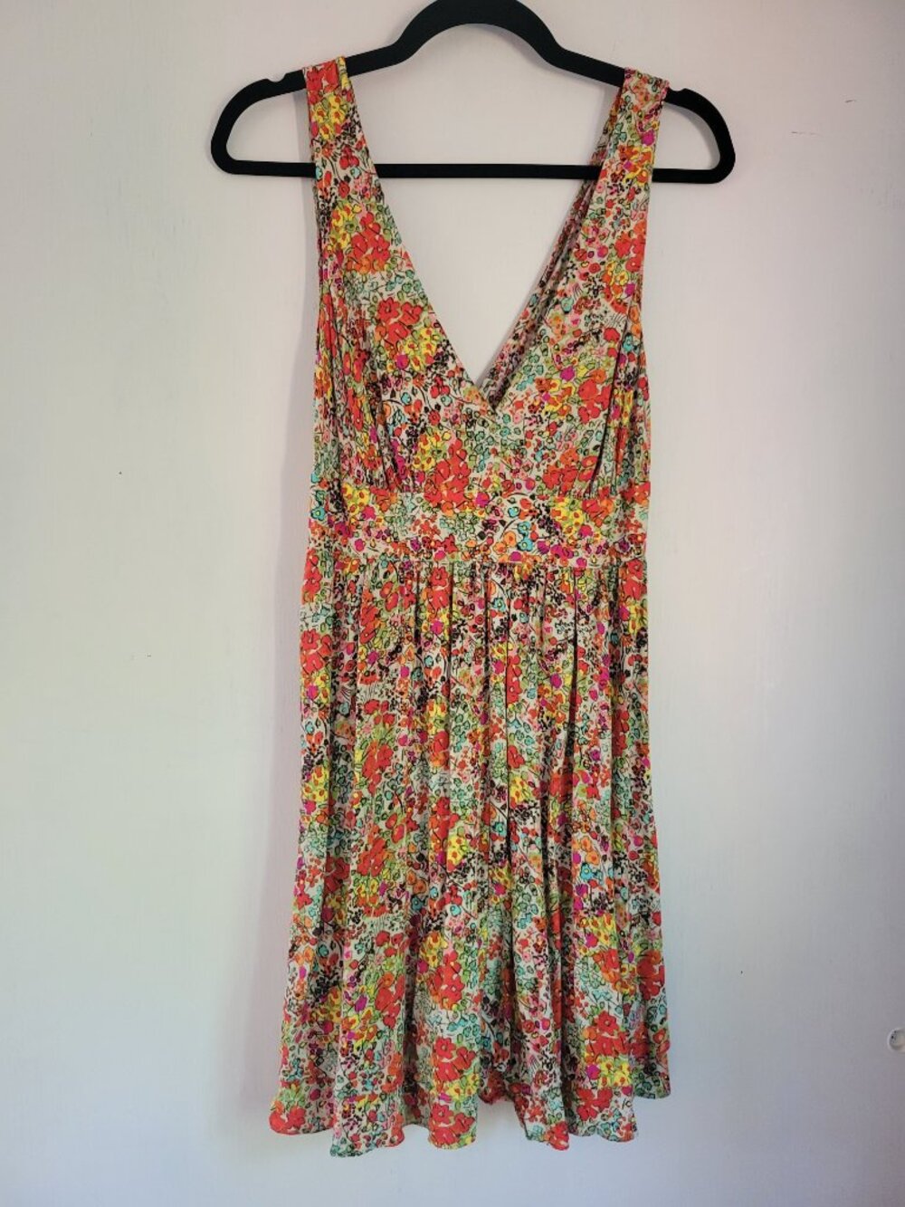 Vintage Moda International Vibrant Floral Rayon Mini Dress Empire Waist Size 4 - Picture 2 of 8